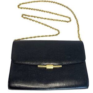 Rodo Italy Blue Genuine Lizard Leather With Gold Hardware And Chain Strap